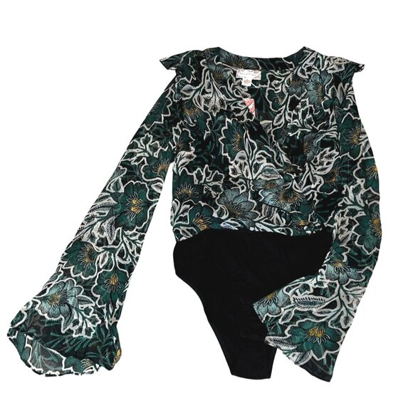 Band of the Free NWT Bonnie Emerald Floral Long Sleeve Bodysuit Sz Medium Womens - Picture 3 of 10